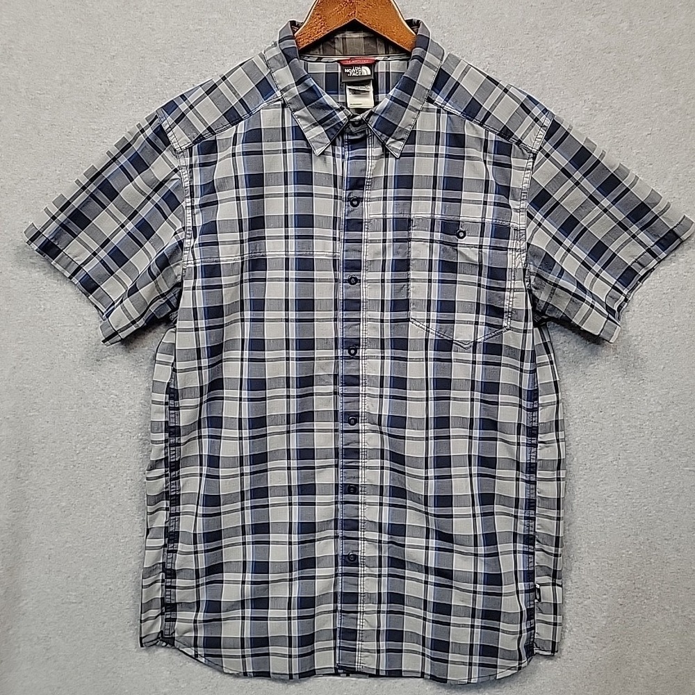 THE NORTH FACE Men's Size L Blue and Gray Plaid Shirt Short Sleeve Button Down